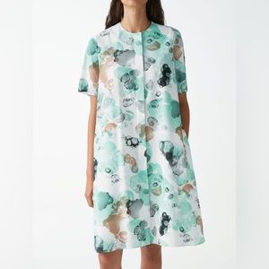 COS Size 4 Printed Watercolor Abstract Cotton Button Up Shirtdress